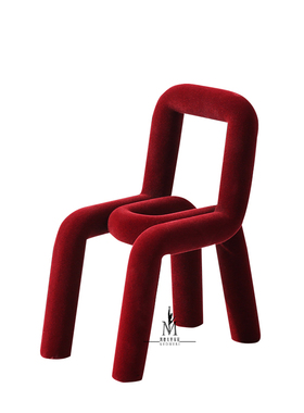 现代轻奢弯线椅子摆件创意树脂植绒工艺家居软装样板房房间布置品