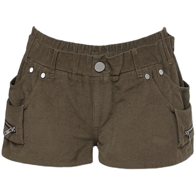 GYOKUU 灰绿色薄款灯芯绒工装短裤