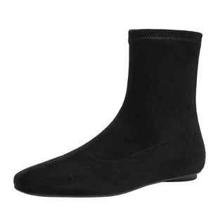 达芙妮黑色绒面瘦瘦小短靴2025新款女士女款秋冬季弹力袜靴女靴子