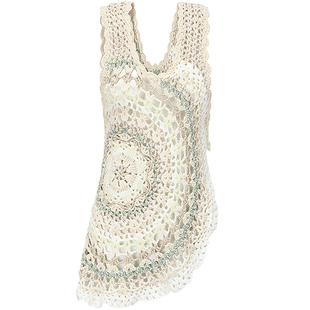 SWAYING官方 花色钩针不对称罩衫 23春夏气质休闲镂空针织背心女