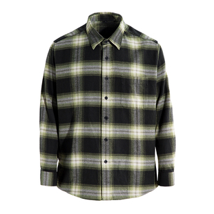 海上公路旗舰店简约潮流格纹衬衫男士春秋季黑绿撞色100%纯棉上衣