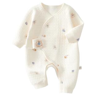 新生婴幼儿衣服秋冬季纯棉初生宝宝保暖连体衣夹棉小月龄和尚服