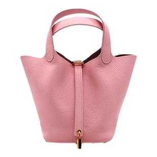 3q粉菜篮子包包女高级感小众设计水桶包大容量头层牛皮手提包女夏