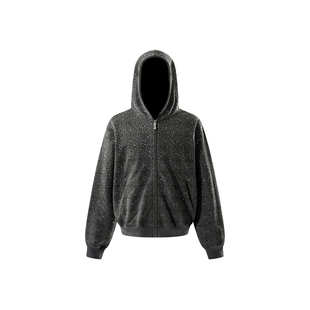 (TBHNP) theboyhasnopatience  曙光辉月暗纹烫钻拉链帽衫口袋男