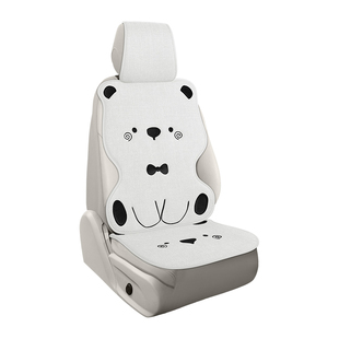 卡通小熊汽车坐垫四季通用亚麻主驾驶座椅垫后排半包座垫内饰车垫