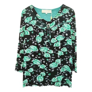 菲琪女装高端台湾网纱上衣品牌新款洋气印花中年妈妈秋装T恤小衫