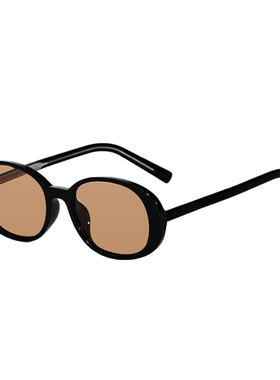 可配近视复古椭圆框墨镜显脸小女