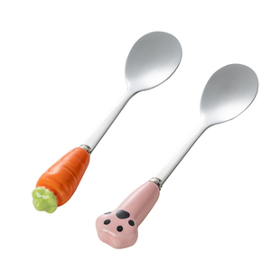 可爱创意儿童辅食勺家用精致陶瓷柄304不锈钢甜品勺咖啡搅拌勺子