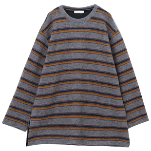 柔系美式慵懒风宽松条纹上衣胖莹莹大码女装秋冬撞色学院派T恤衫