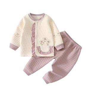 婴儿衣服女宝秋季夹棉分体套装早秋婴幼儿保暖外穿7个月宝宝秋装