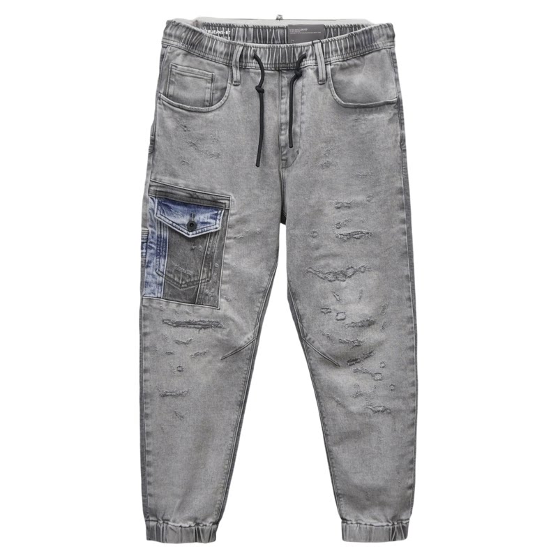 ABLE，JEANS破洞锥型拼接牛仔裤