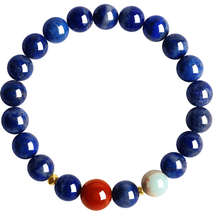 普陀山收藏级青金石手串女生天然水晶转运珠克莱因蓝散珠招财手链