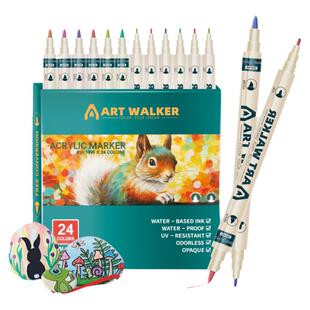 丙烯马克笔学生美术专用儿童软头双头不透色不透纸水性笔芯比心彩笔24色36软绘水彩炳漆12彩色单支自选涂鸦白