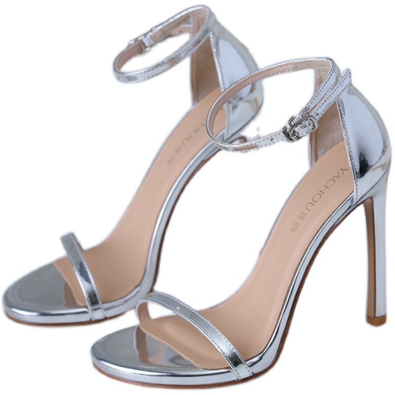 雅绸2025新款女真皮气质网红凉鞋黑色防水台一字扣带高跟凉鞋细跟