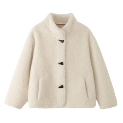 立领皮毛一体短款外套女保暖上衣