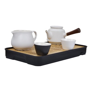 侧把简约陶瓷功夫茶具小套装木质蓄水茶盘家用泡茶器茶杯一壶两杯
