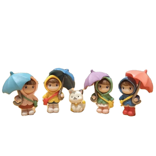 可爱卡通桌面撑雨伞人物小摆件ins风创意办公室治愈装饰品微景观