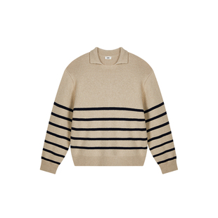 440ME女装 25秋季新品羊毛混纺polo领宽松条纹撞色毛衣FDFW0502K