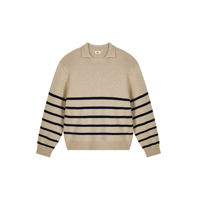 440ME条纹撞色polo领毛衣