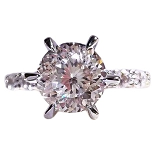 S925纯银爆闪烟花切六爪皇冠高碳钻戒指女豪奢满钻婚戒不掉色礼物