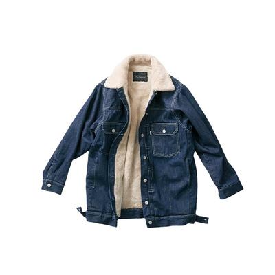 女式纯棉仿羊羔毛靛蓝染牛仔外套