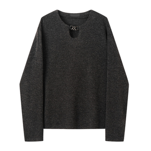 白口阳【心动警告】禁欲系锁链套头打底衫休闲宽松百搭坑条T恤男