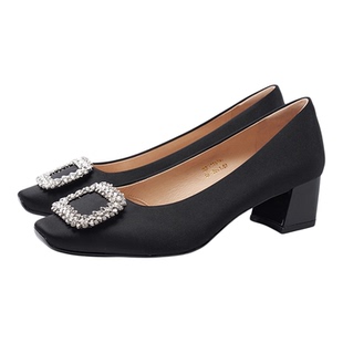 星期六方头2026春季款时尚百搭高跟鞋舒适一脚蹬女单鞋SSE1111030