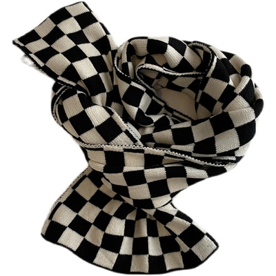 黑白韩国学生毛线秋冬季百搭围巾