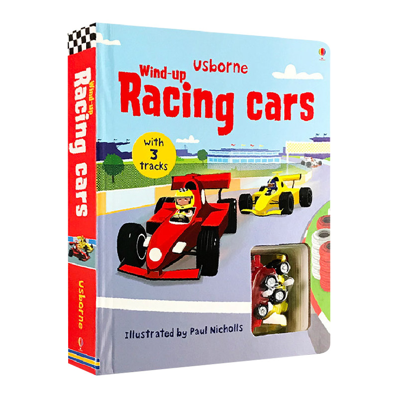 轨道玩具车书 纸板书 Wind-up Racing cars 英文原版绘本儿童读物 英文版 进口英语书籍