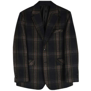 秋冬毛呢西装男外套韩版休闲复古格子羊毛西服男短款呢子大衣冬季