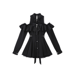 氛围元气【银河星辰】日系量产型露肩蕾丝拼接长袖连衣裙