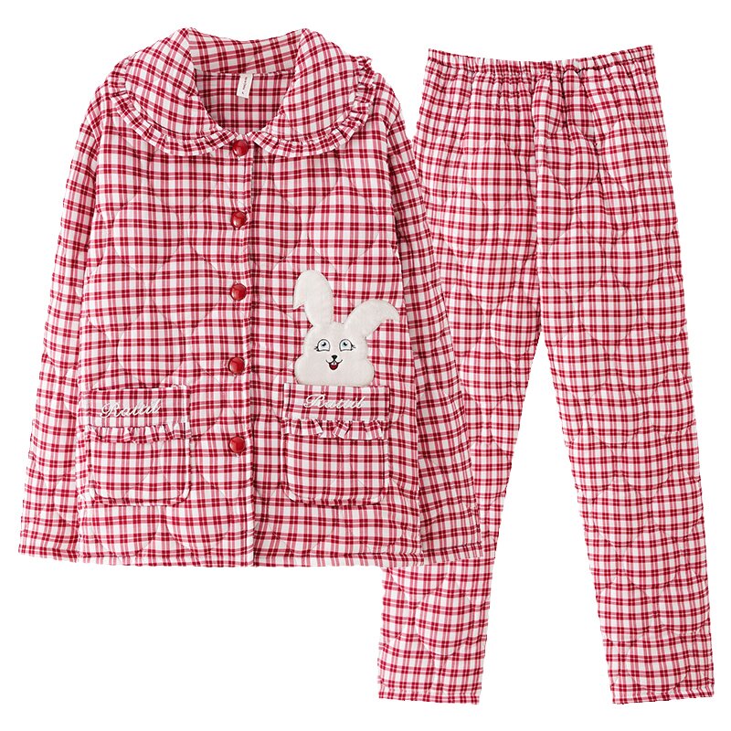 三层夹棉睡衣女款特厚保暖家居服