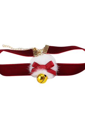 酒红色丝绒金色铃铛锁骨链项链