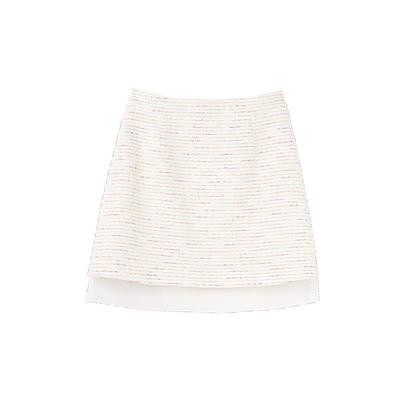 MISSCOCOON欧根纱对丝工艺裙摆小A摆彩虹条香风半身裙春款