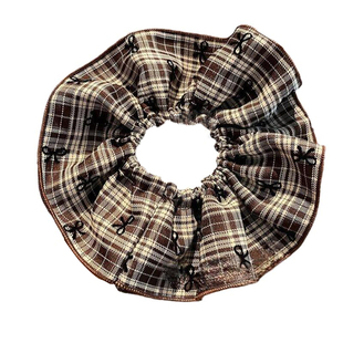 韩版东大门新款咖色花朵蝴蝶结皮筋女高级感少女丸子扎头绳发饰