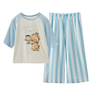 Q21儿童家居服男女童睡衣天丝棉吸湿透气排汗印花套装春夏可外穿