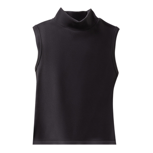 德绒发热无袖加绒加厚打底衫女秋冬中领保暖t恤修身显瘦百搭上衣