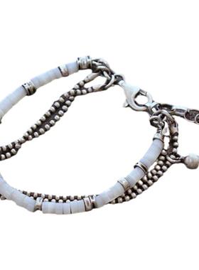 纯银白色珍珠贝母手链银珠银球