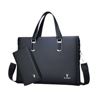 花花公子真皮男士手提包商务横款密码锁公文休闲包单肩斜挎电脑包