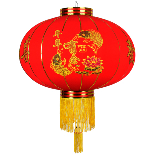 2026新款春节过年植绒福字大红灯笼带灯阳台户外大门新年挂饰一对