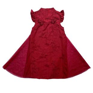 女童旗袍新中式红色裙子小女孩国风连衣裙儿童新款唐装汉服演出服