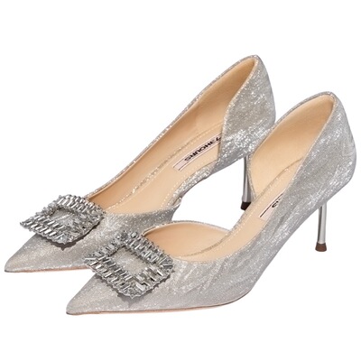 73hours浅口单鞋闪钻方扣高跟鞋