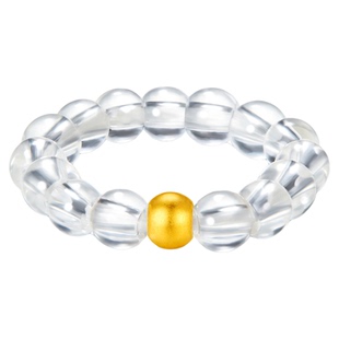 金至尊水晶金黄金戒指女 2026新款足金珠弹力指环白水晶简约戒指