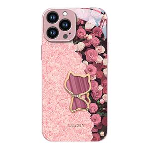适用苹果16手机壳玫瑰猫iPhone15Promax带挂绳IP14硅胶13全包12金属漆11玻璃Xs防摔8plus保护套mini新款6s女