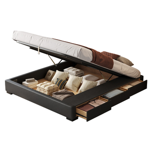 法莎蒂极简无床头箱体床意式现代简约主卧小户型落地储物床皮床