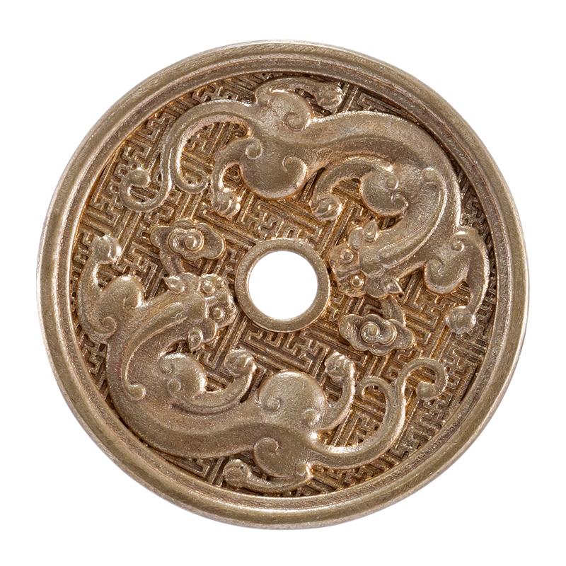刻己复古黄铜瑞兽貔貅花钱挂件