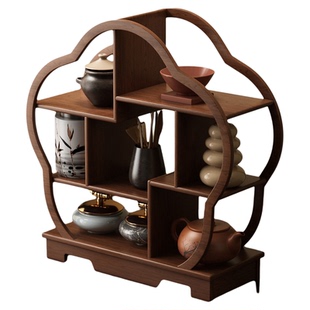 实木桌面博古架中式茶台茶桌置物架紫砂壶茶叶展示架茶杯茶具收纳