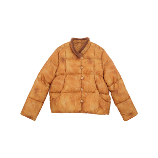 忘城A1160座/柿染云绒/冬款毛领复古国风范印花90白鸭绒羽绒服女