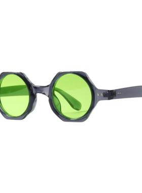 荧光绿色小框UV400圆形复古墨镜