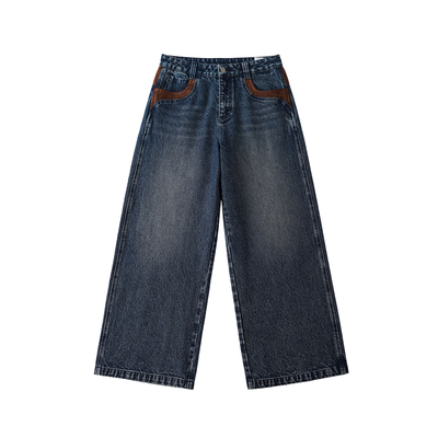 LR MADE 26SS 局部撞色麂皮拼接 13OZ复古直筒水洗牛仔长裤